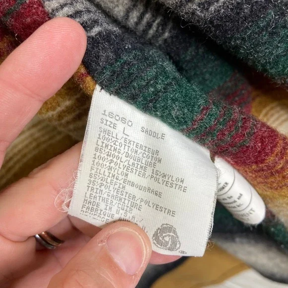 Woolrich Mens VTG Chore Jacket Tan Canvas Leather Collar Striped Lined L - Picture 9 of 9